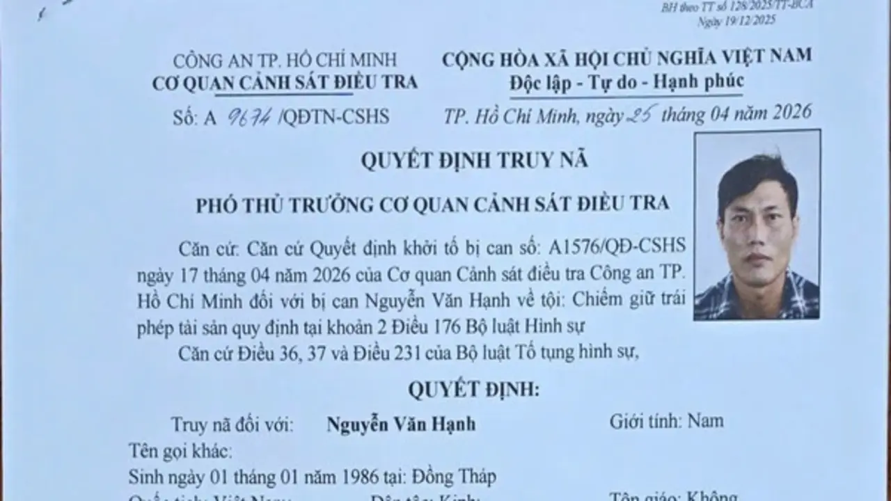Không trả lại 495 triệu đồng chuyển khoản nhầm, người đàn ông bị truy nã