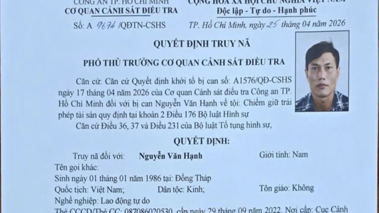 Truy nã nghi phạm chiếm giữ gần 500 triệu đồng do chuyển nhầm tiền