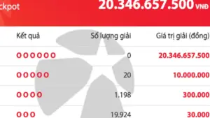Có 21.142 người trúng số Vietlott Mega 6/45 tối 6.5, giải độc đắc tăng 20,3 tỉ đồng