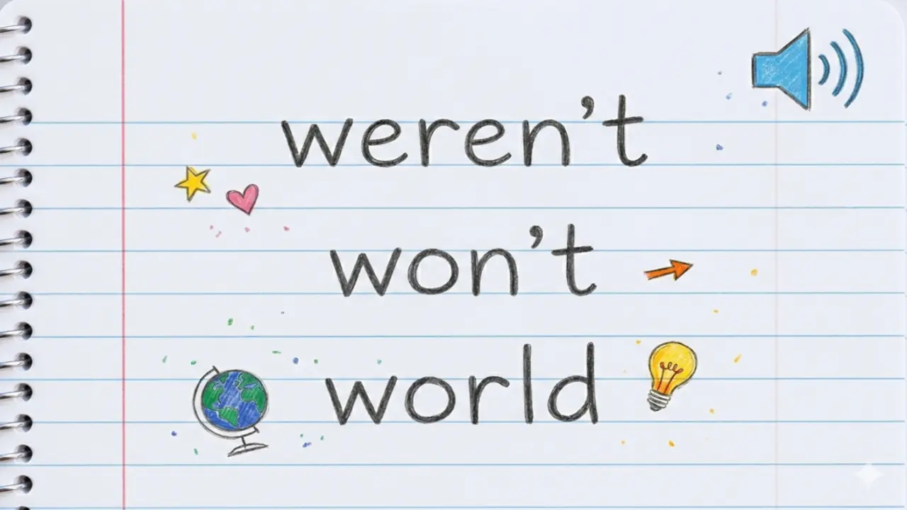 Phân biệt phát âm weren't, won't, world
