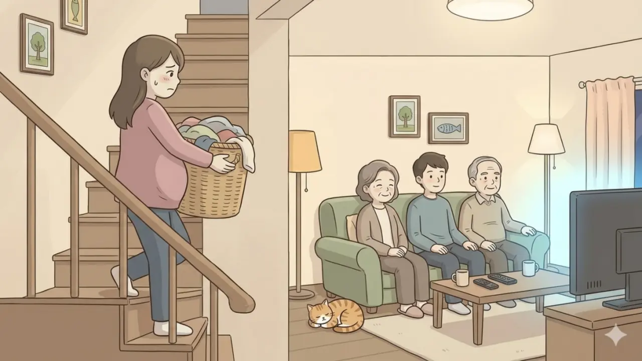Tôi đang bầu to vẫn phải mang quần áo lên tầng năm phơi